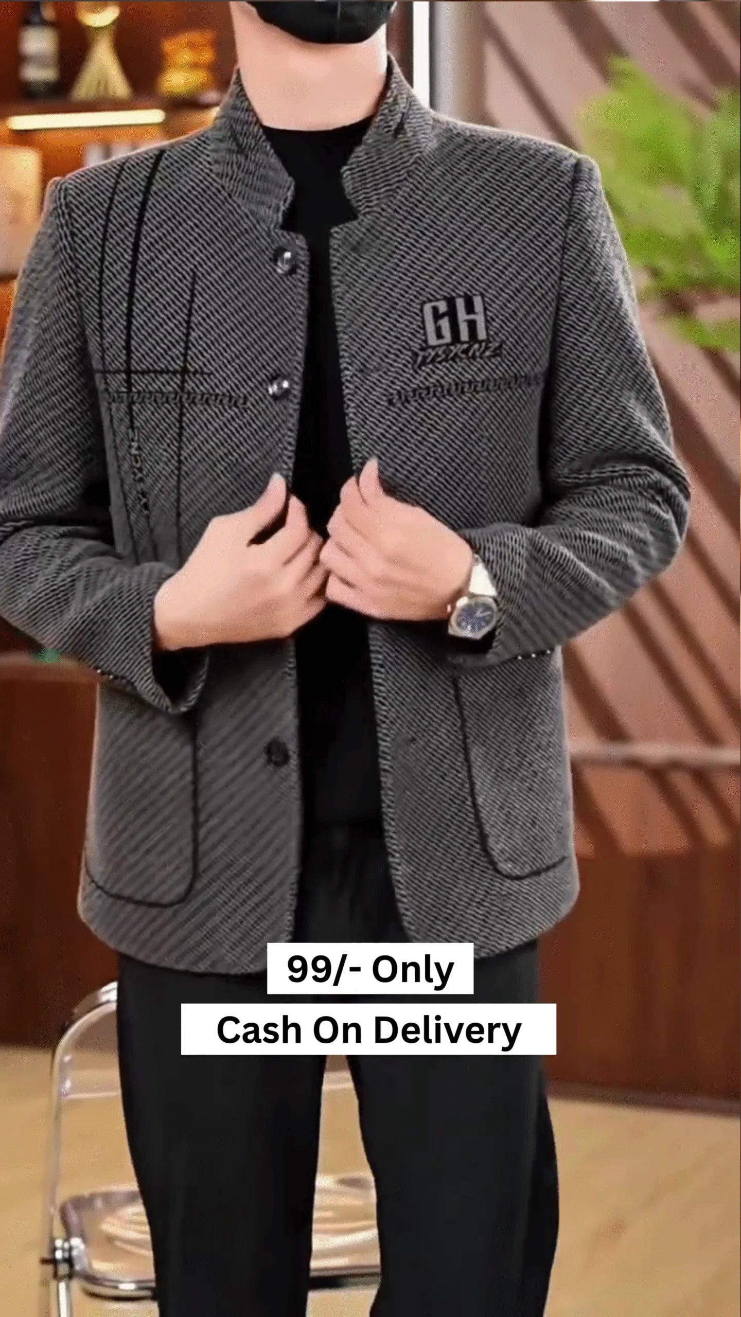 Men’s Puffer Jacket Thickened Winter Coat Warm Stand Collar Color Block Zip