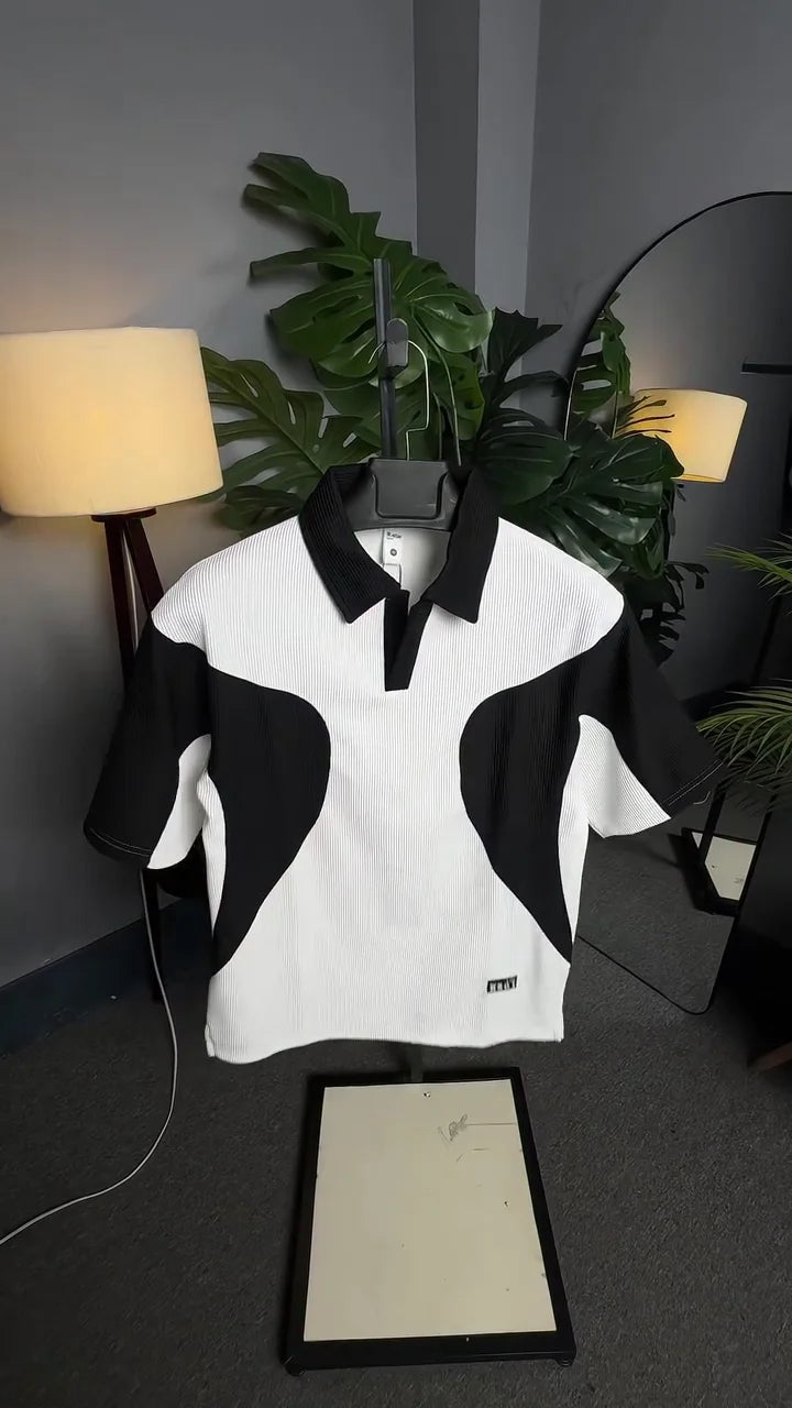 black and white color-block polo t-shirt