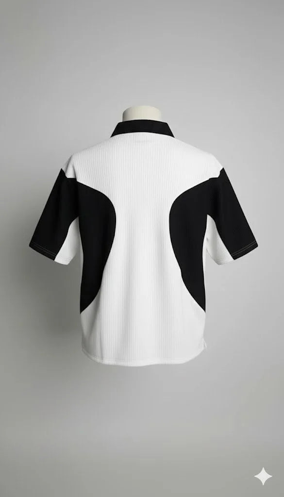 black and white color-block polo t-shirt