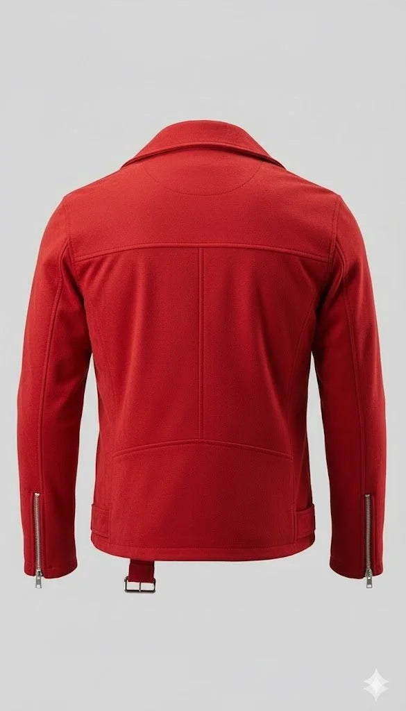 Red Suede & Faux-Suede Biker Jacket