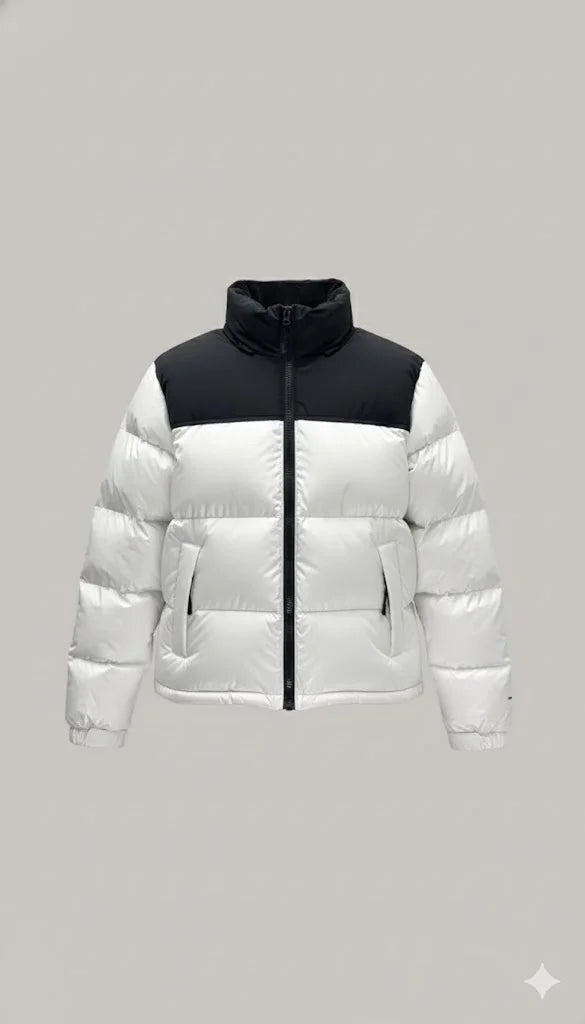 Retro Nuptse jacket in a white and black colorway