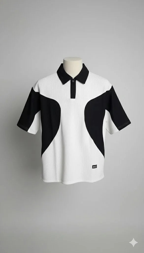 black and white color-block polo t-shirt