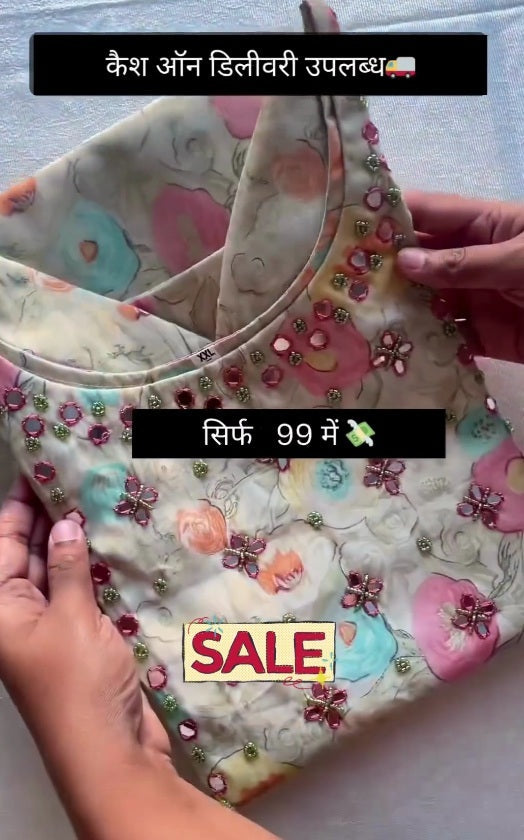 Soft Muslin Cotton Alia Cut Kurti Set With Mirror Work