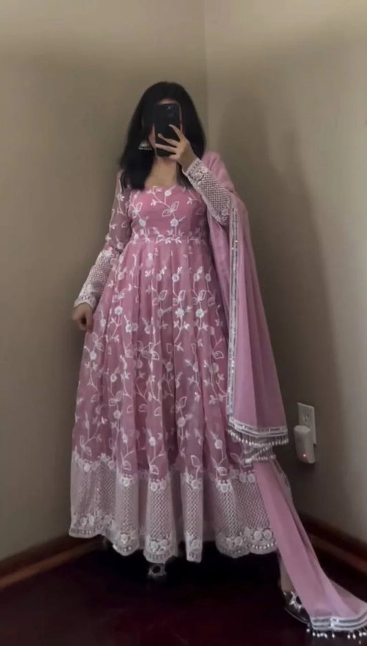 Light Pink Embroidery Work On dress