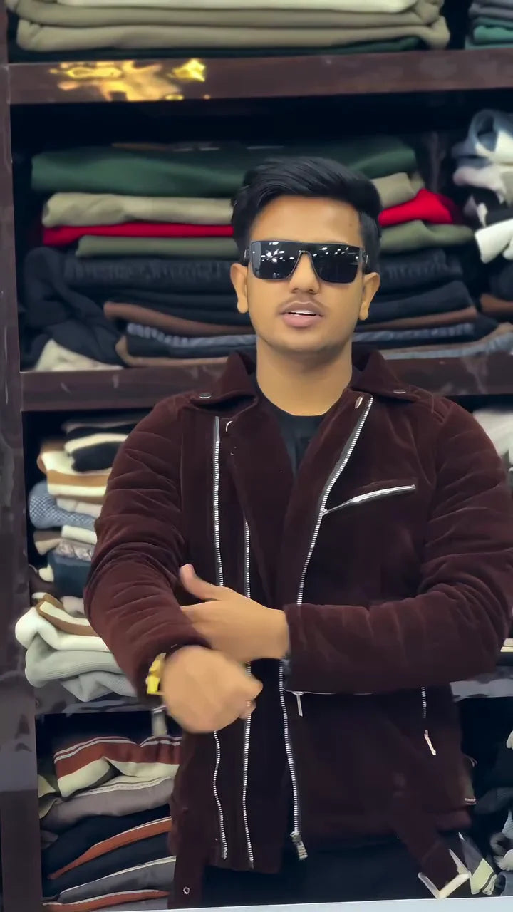 Red Suede & Faux-Suede Biker Jacket