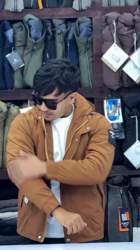 Men’s Casual Brown Hooded Jacket