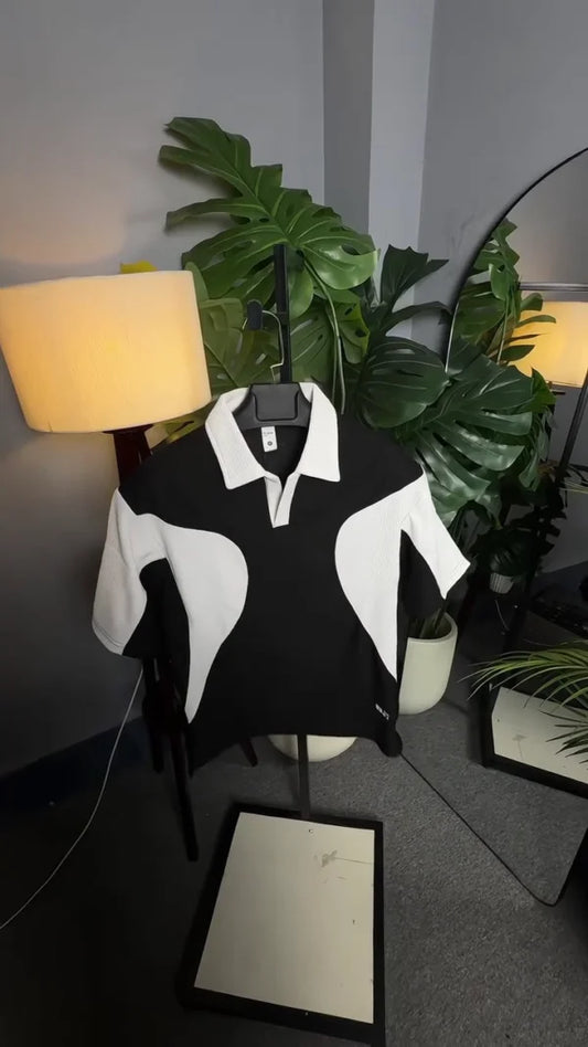 black and white color-block polo t-shirt