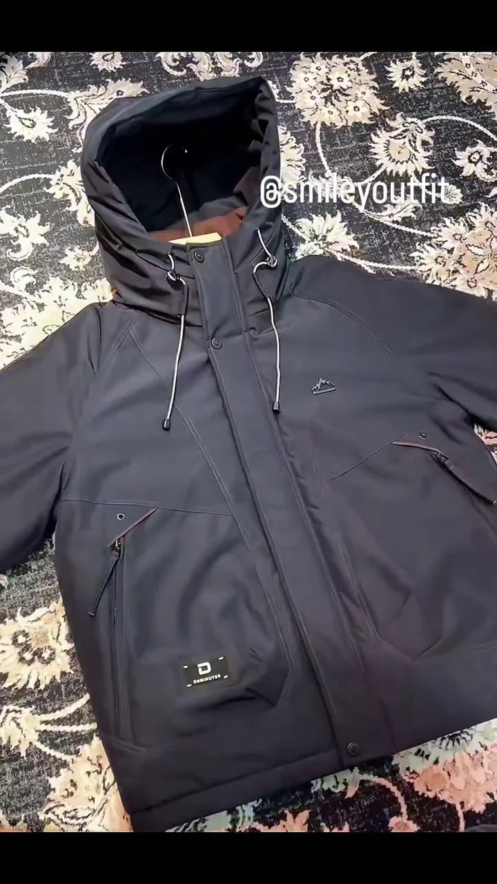 Mountain Waterproof Ski Jacket Windproof Rain Windbreaker Winter Warm Hooded Snow Coat, Black