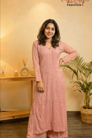 ruby chikankari kurta set