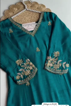 floral yoke design beads work pure silk kurta with pyjama