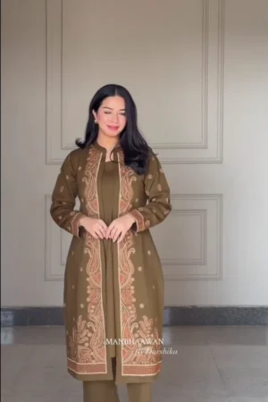 regal olive paisley embroidered jacket suit