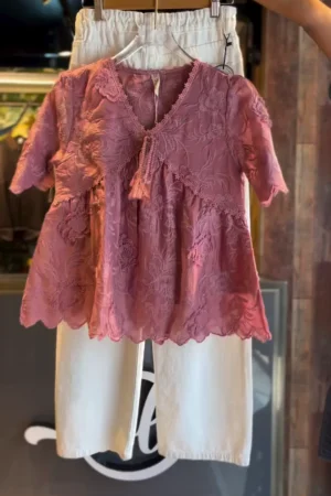 women blush pink bow embellished casual top