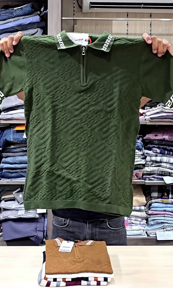 marr knitted zipped polo shirt navy